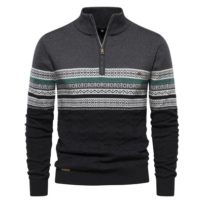 Knitted Jumper - Men - Nordic Pattern - Half Zip - Elias