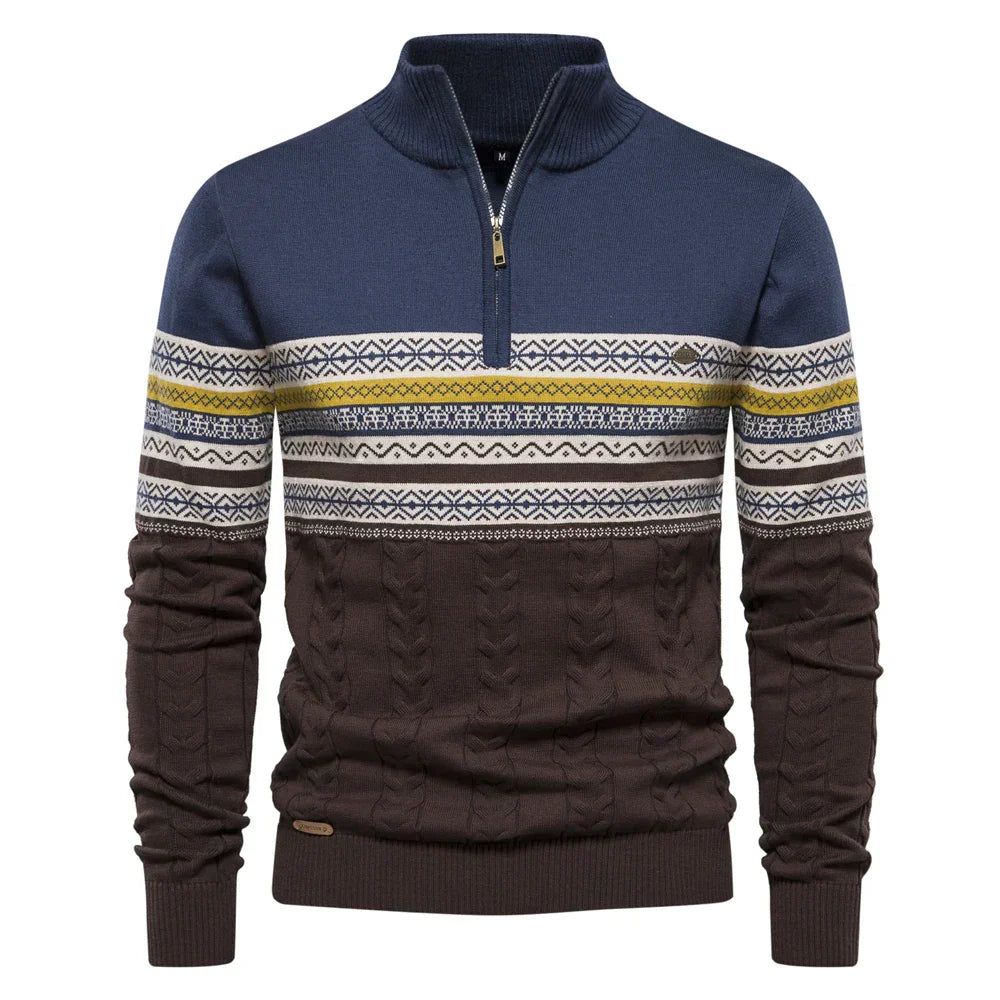 Knitted Jumper - Men - Nordic Pattern - Half Zip - Elias