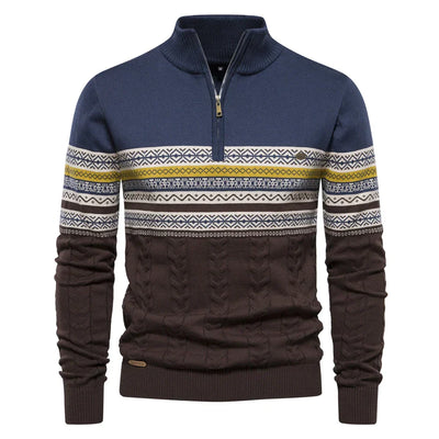 Knitted Jumper - Men - Nordic Pattern - Half Zip - Elias