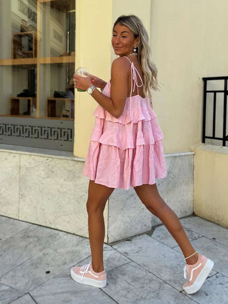 Reverie - Women's Multi-layer Ruffled Spaghetti Straps Dress