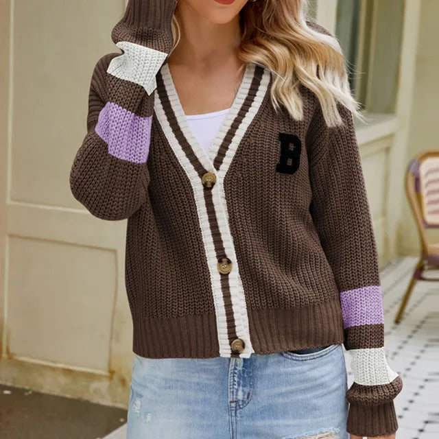 Women's Striped Knit Button Cardigan - Clémence