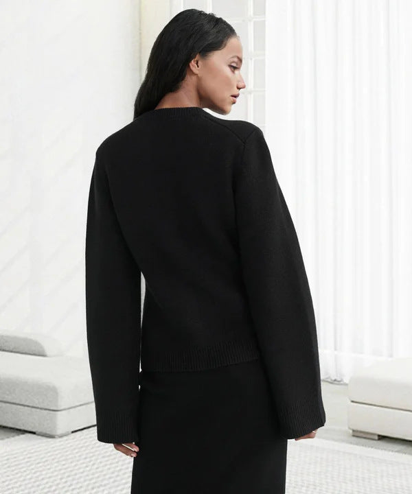 Women's Knit Cardigan - Wool Blend and Button Front - Elise