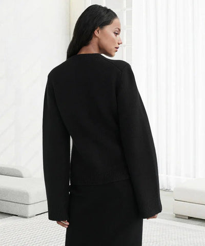 Women's Knit Cardigan - Wool Blend and Button Front - Elise