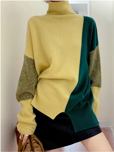 Lottie - Loose jumper with high collar in contrasting colour for women