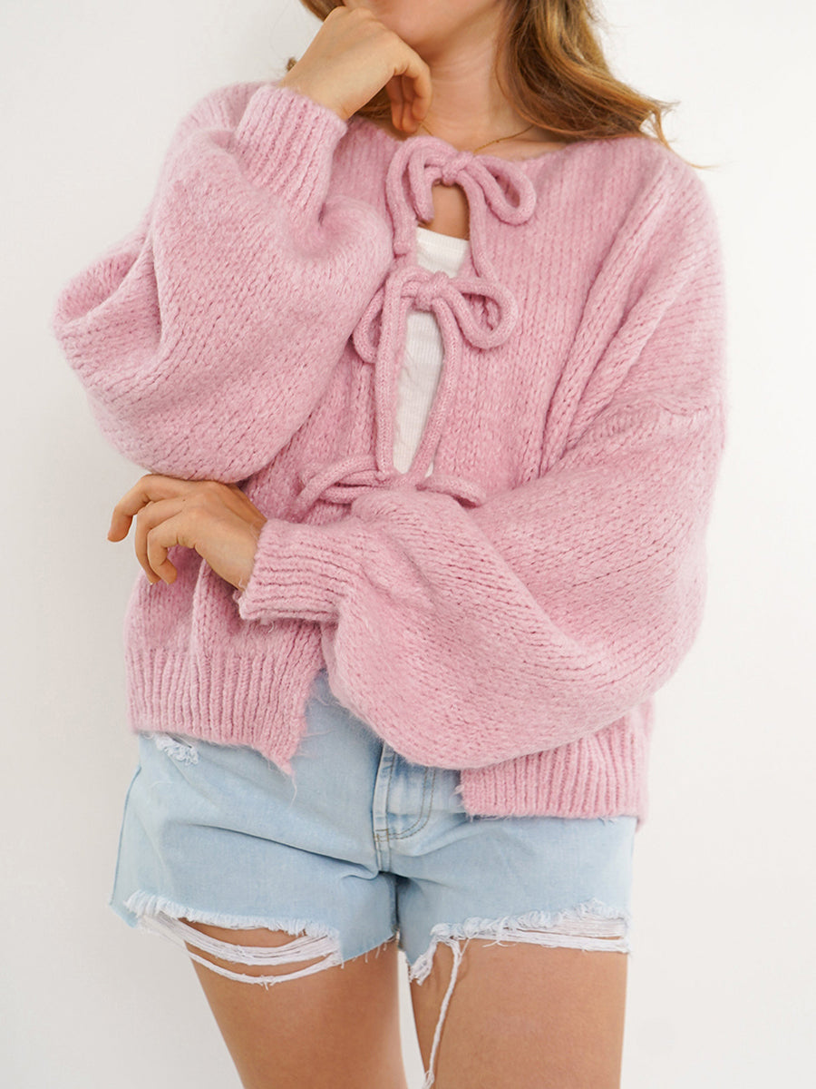 Women's Chunky Knit Tie-Front Cardigan - Elodie