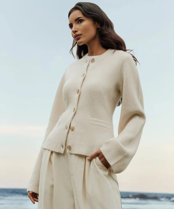 Women's Knit Cardigan - Wool Blend and Button Front - Elise