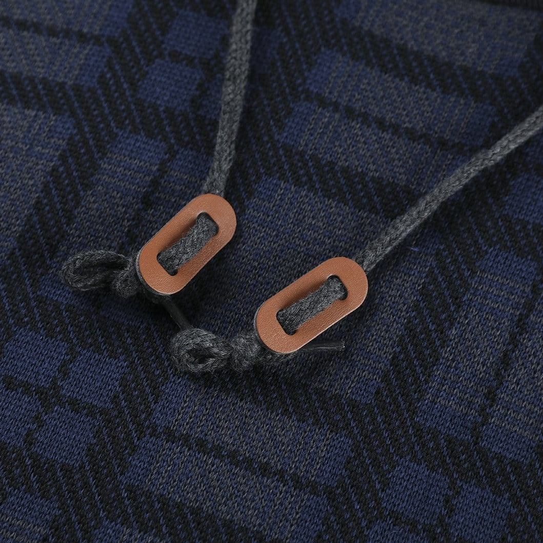 Hooded Sweater - Men - Plaid Knit Design - Ribbed Cuffs - Dario