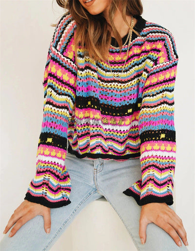 Gabrielle - Trendy knitted jumper with colourful stripes for women