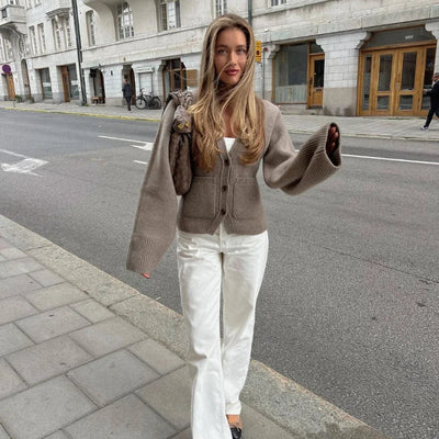 Women's Wool Blend V-Neck Cardigan - Norah