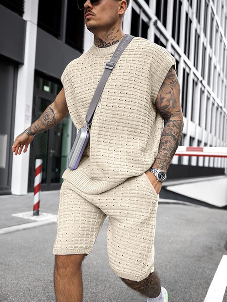 High-quality knitted men's leisure set for the summer