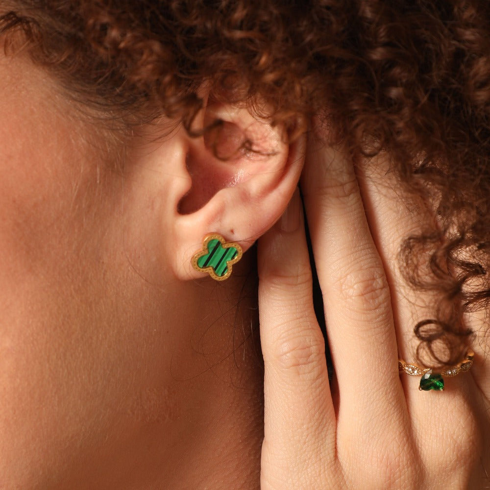 Green Unique Leaf stud earrings 14K gold-plated