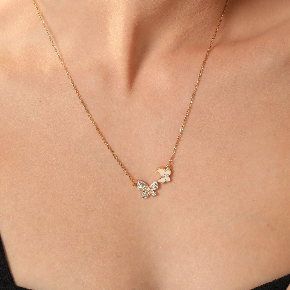 Mother-of-pearl Twin Butterfly14K Gold-plated
