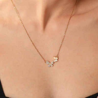 Mother-of-pearl Twin Butterfly14K Gold-plated