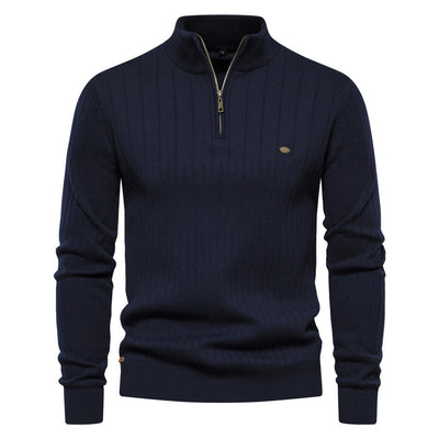 Knitted Pullover - Men - Ribbed Quarter-Zip High Neck - Classic Fit - Henrik