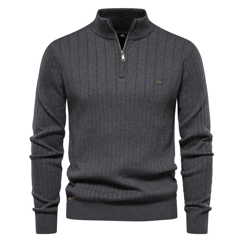 Knitted Pullover - Men - Ribbed Quarter-Zip High Neck - Classic Fit - Henrik