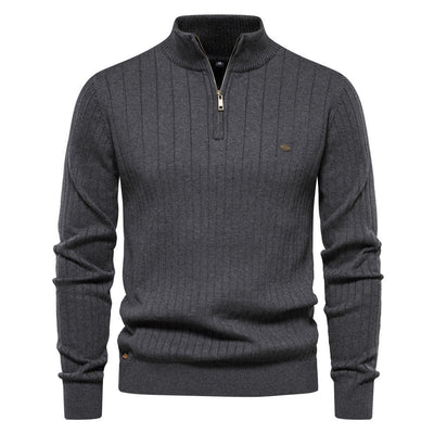 Knitted Pullover - Men - Ribbed Quarter-Zip High Neck - Classic Fit - Henrik