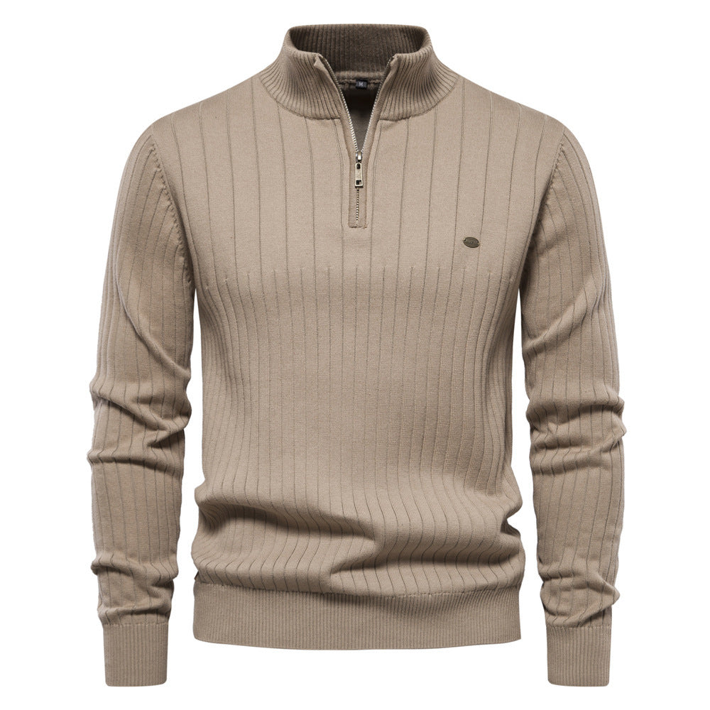 Knitted Pullover - Men - Ribbed Quarter-Zip High Neck - Classic Fit - Henrik