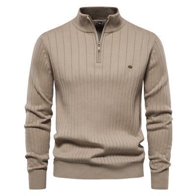 Knitted Pullover - Men - Ribbed Quarter-Zip High Neck - Classic Fit - Henrik