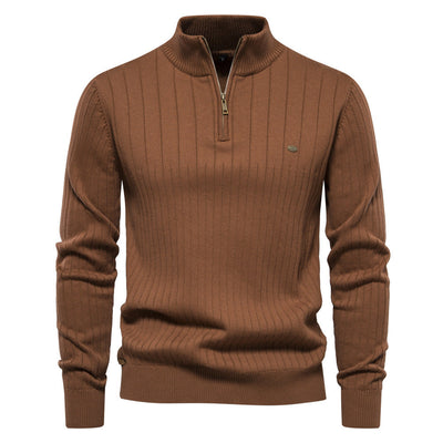 Knitted Pullover - Men - Ribbed Quarter-Zip High Neck - Classic Fit - Henrik