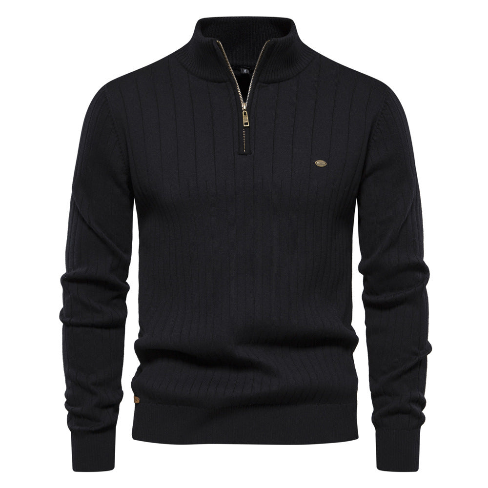 Knitted Pullover - Men - Ribbed Quarter-Zip High Neck - Classic Fit - Henrik
