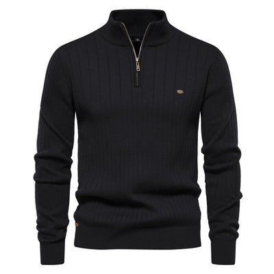 Knitted Pullover - Men - Ribbed Quarter-Zip High Neck - Classic Fit - Henrik