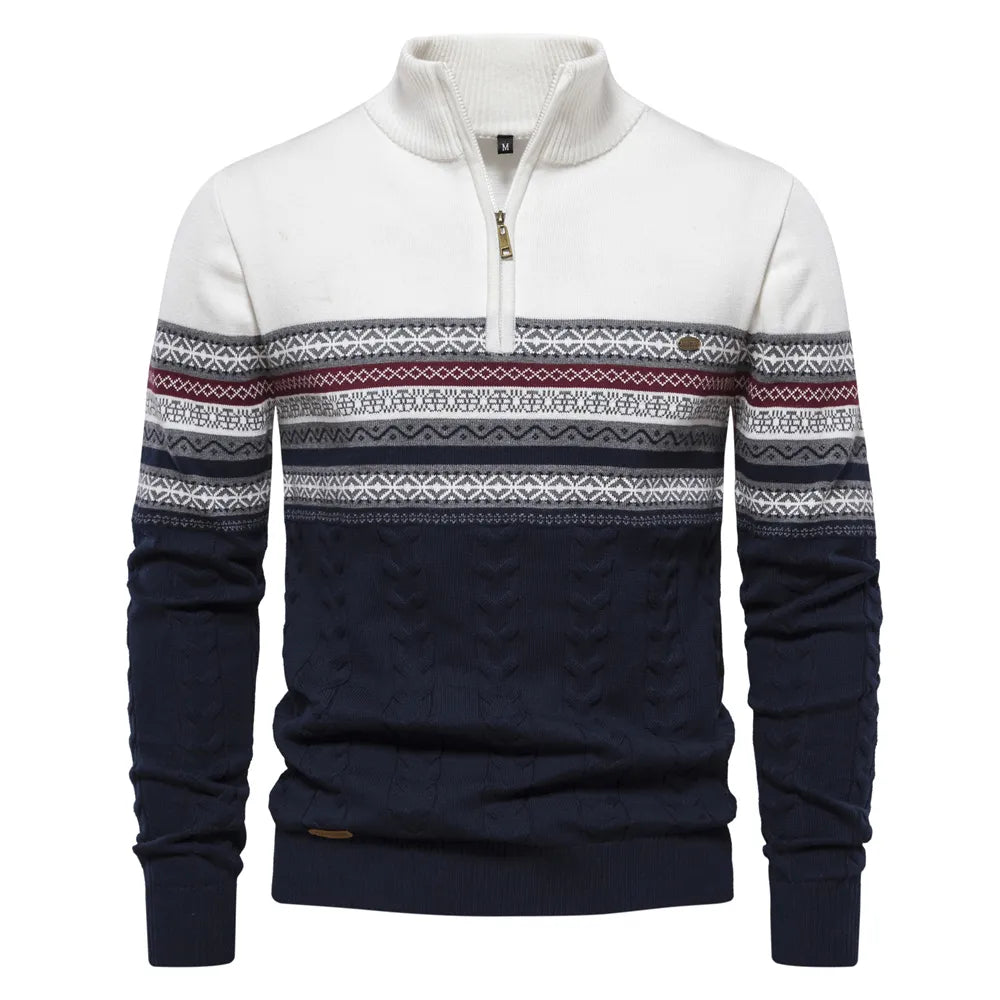 Knitted Jumper - Men - Nordic Pattern - Half Zip - Elias