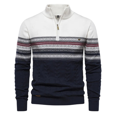 Knitted Jumper - Men - Nordic Pattern - Half Zip - Elias