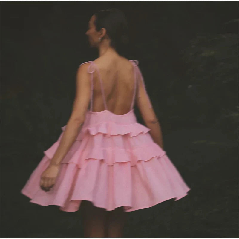 Reverie - Women's Multi-layer Ruffled Spaghetti Straps Dress