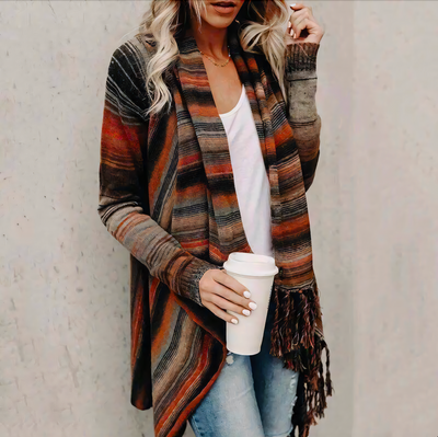 Women's Long Sleeve Knitted Fringe Cardigan - Elodie