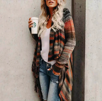 Women's Long Sleeve Knitted Fringe Cardigan - Elodie
