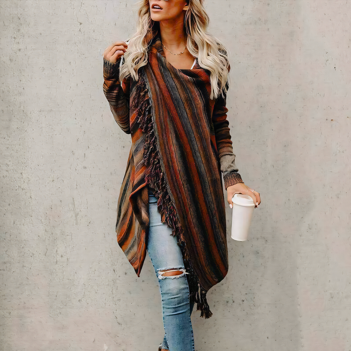 Women's Long Sleeve Knitted Fringe Cardigan - Elodie