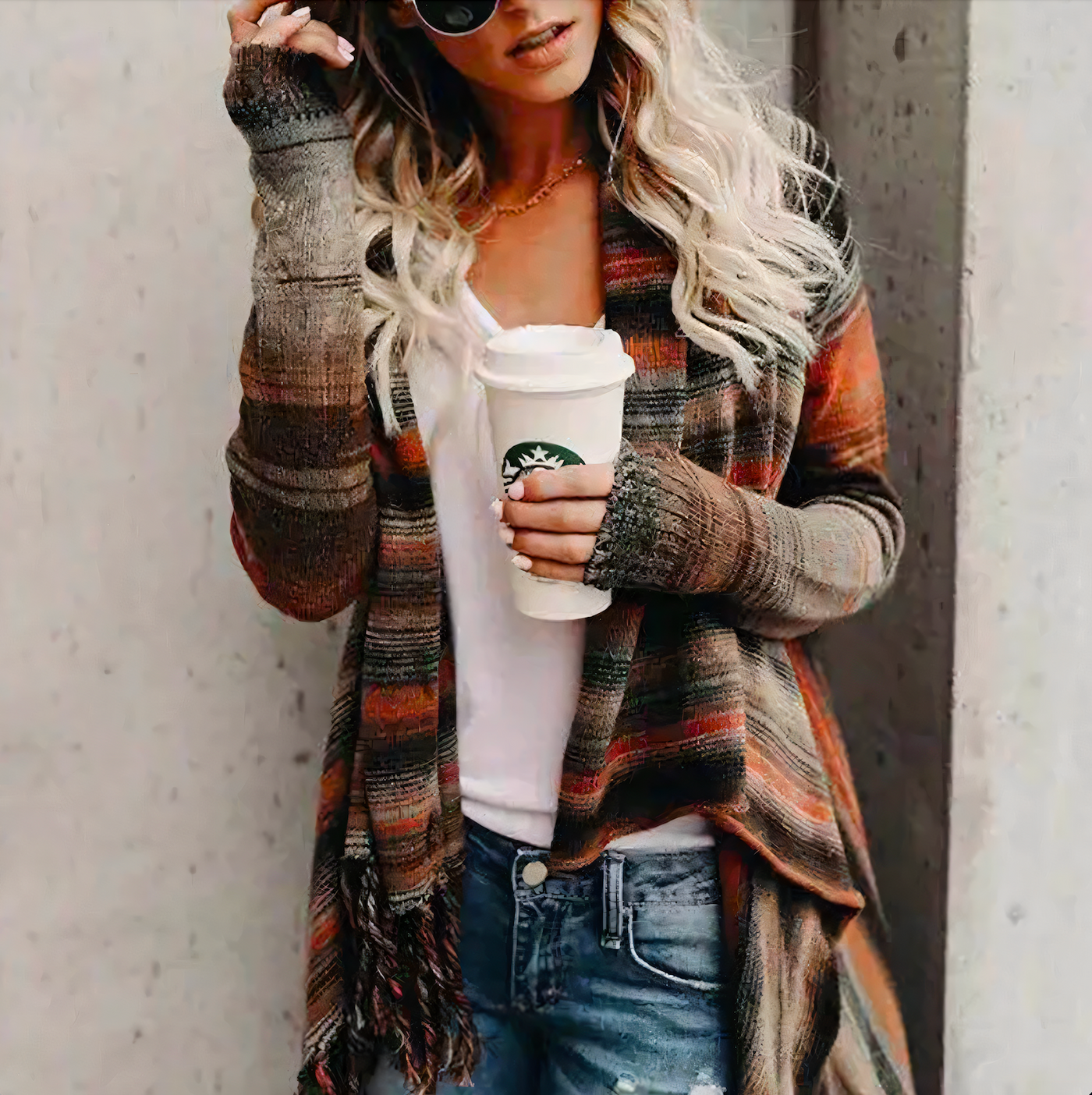 Women's Long Sleeve Knitted Fringe Cardigan - Elodie