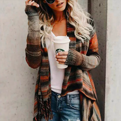 Women's Long Sleeve Knitted Fringe Cardigan - Elodie