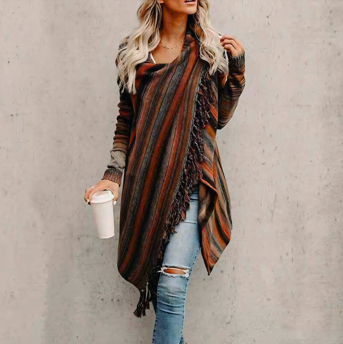 Women's Long Sleeve Knitted Fringe Cardigan - Elodie