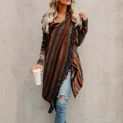 Women's Long Sleeve Knitted Fringe Cardigan - Elodie