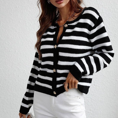 Women's Striped Knit Button Cardigan - Anaëlle