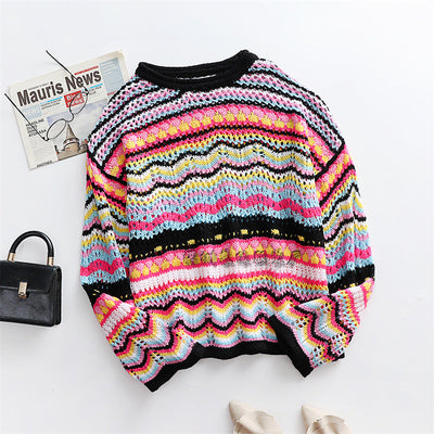 Gabrielle - Trendy knitted jumper with colourful stripes for women