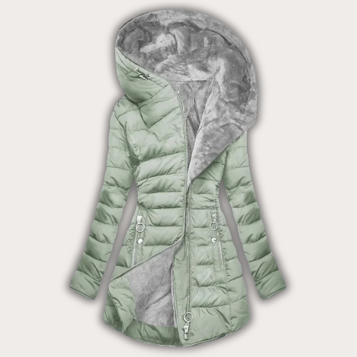 Warm ladies' down jacket with fur hood