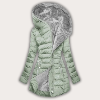 Warm ladies' down jacket with fur hood