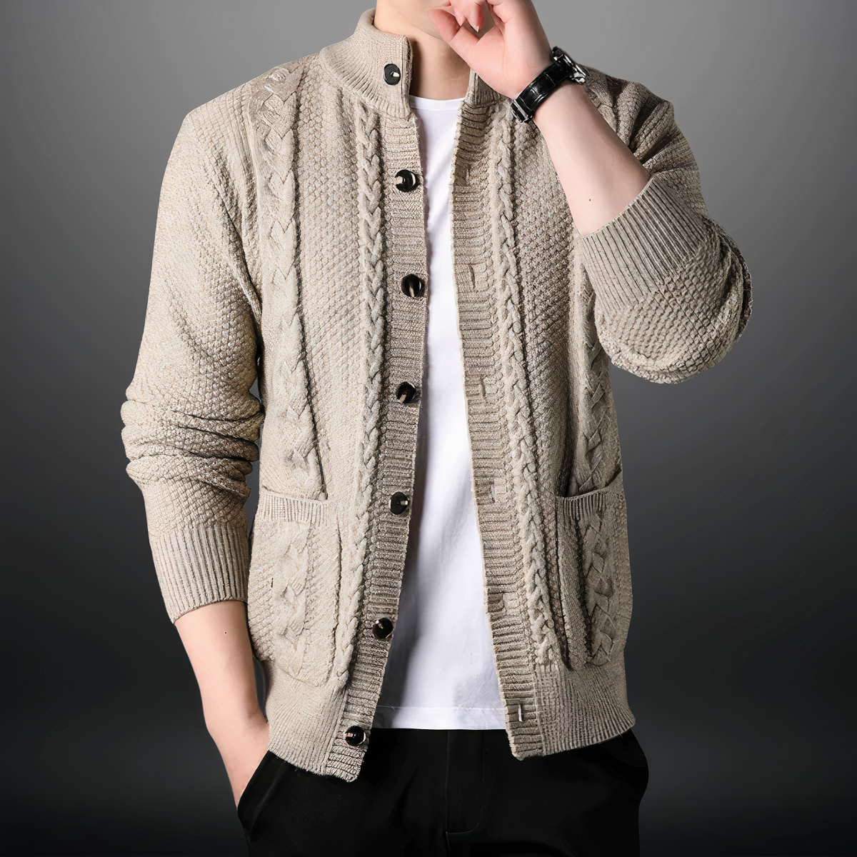 Men's Button Up Cable Knit Cardigan - Toby