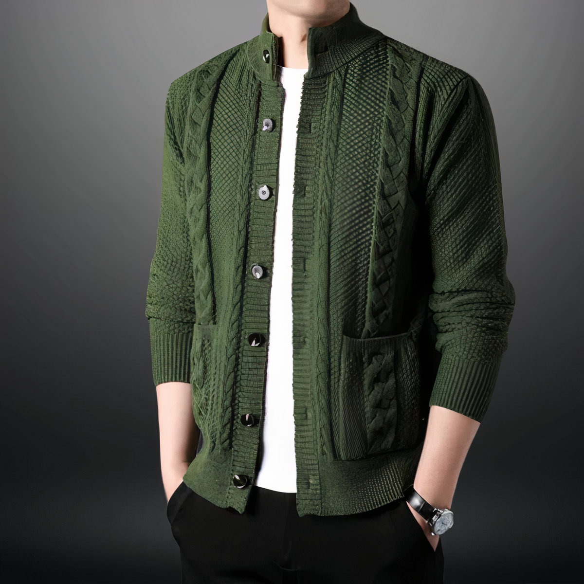 Men's Button Up Cable Knit Cardigan - Toby