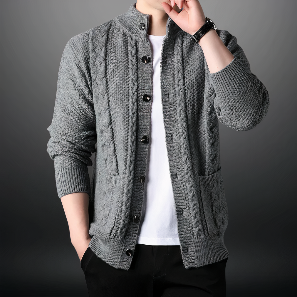 Men's Button Up Cable Knit Cardigan - Toby