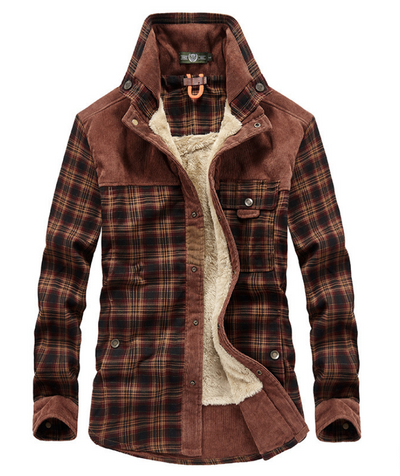 Men's Fleece-Lined Plaid Corduroy Shirt Jacket - Elias