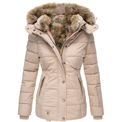 Elegant women's winter coat with fur hood