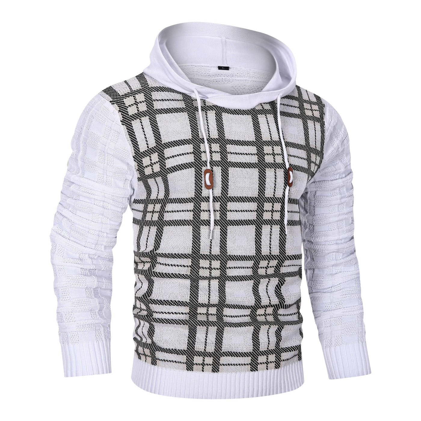 Hooded Sweater - Men - Plaid Knit Design - Ribbed Cuffs - Dario