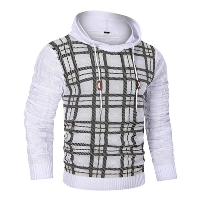 Hooded Sweater - Men - Plaid Knit Design - Ribbed Cuffs - Dario