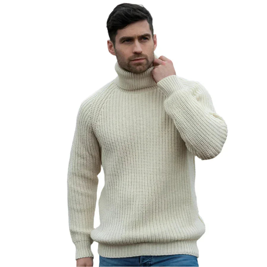 Warm men's jumper with high collar
