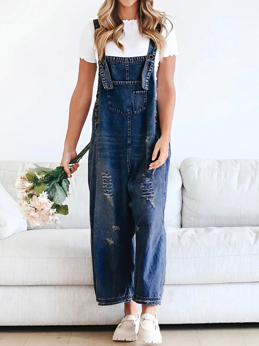 Loose fit, used-look denim jumpsuit - Jenna