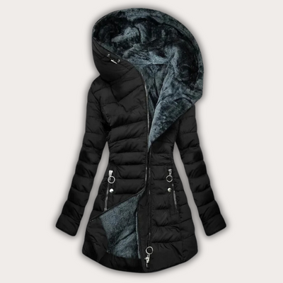 Warm ladies' down jacket with fur hood
