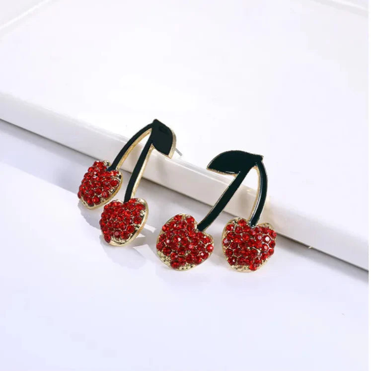 Women's Earrings Red Cherry Summer Crystals - Anika